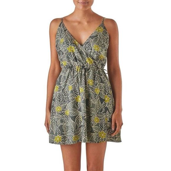 Patagonia Pataloha Dress Womens Medium Wrap Floral Tropical Leaf - Picture 1 of 6